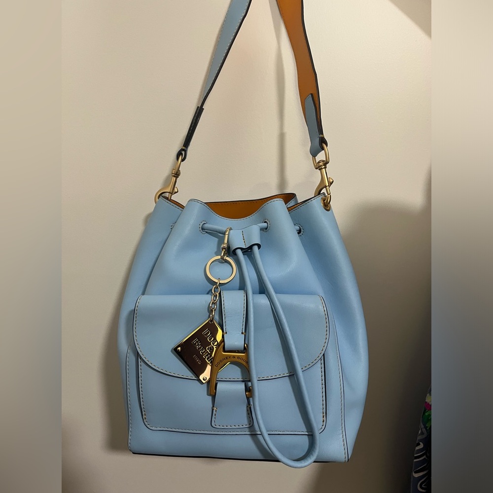 Dooney & Bourke Blue Leather Shoulder Bag with Gold Hardware